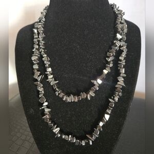 Hematite Crystal Chips Necklace 35"